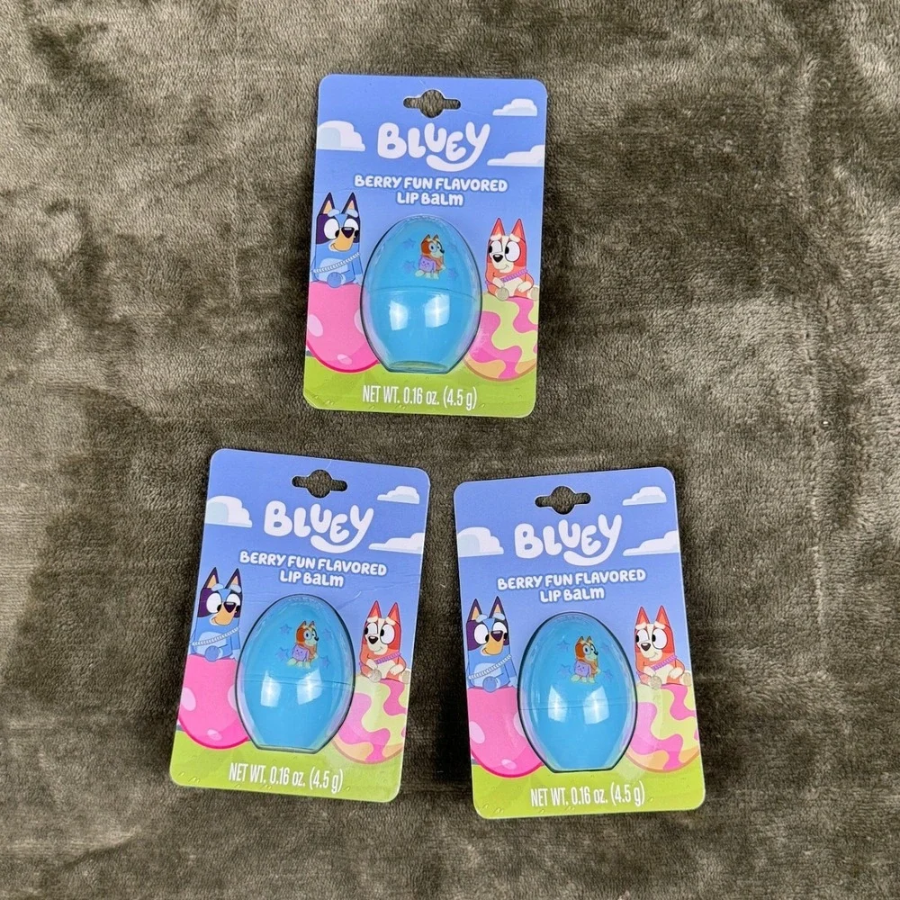 Bluey Berry Fun Flavored Lip Balm 3 Pack Egg Shaped Pods Bluey and Bingo New